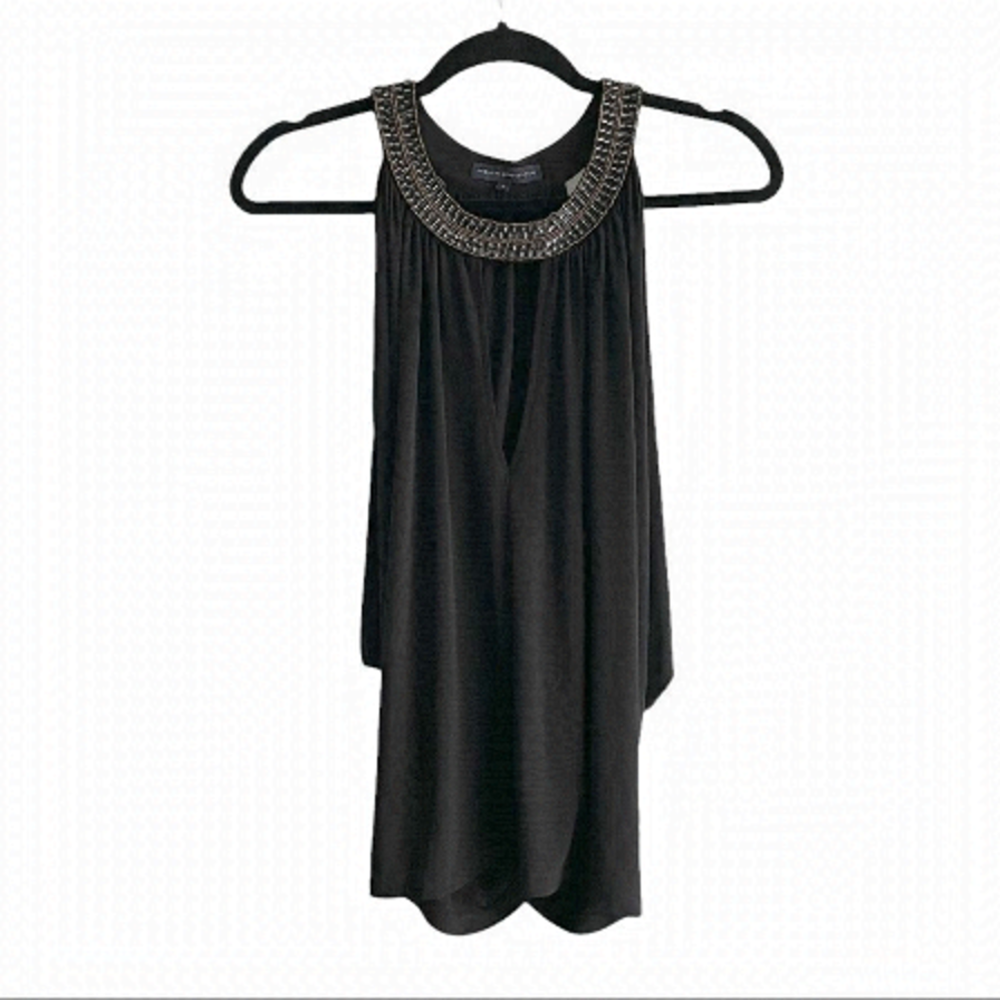 French Connection Black Embellished Beaded Halter Top Deep V-Neck S